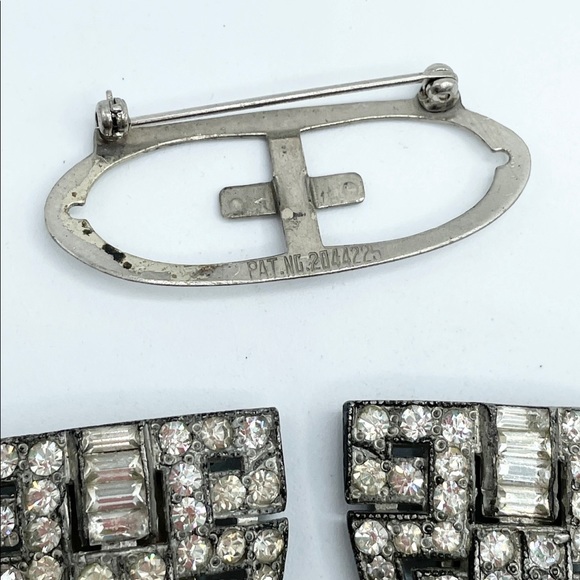 Antique Polcini Rhinestone Duette Brooch Pin Dress Clips - Picture 5 of 6